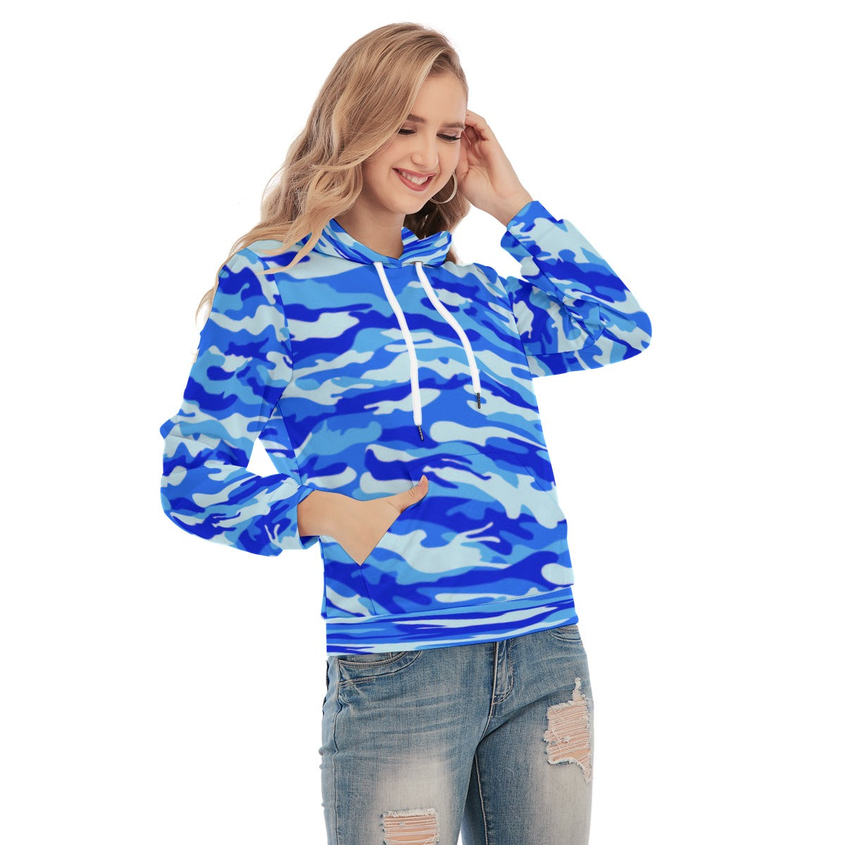 Women's Blue Camo Slim Pullover Hoodie