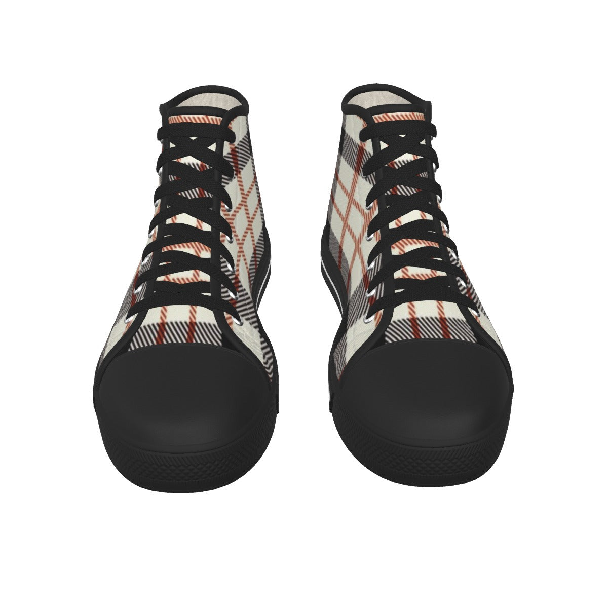 Men's Tan Plaid Design with Black Sole Canvas Shoes