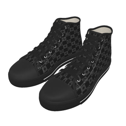 Men's Black Temple Print Design Sole Canvas Shoes