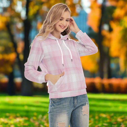 Women's Pink Plaid Slim Pullover Hoodie