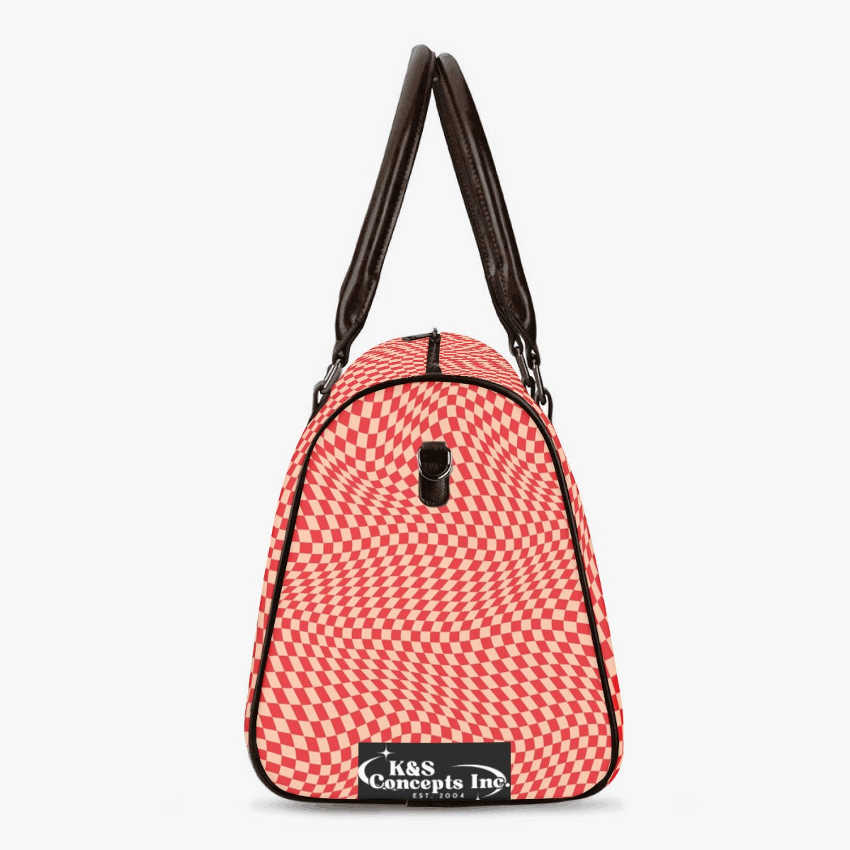 K & S Concepts Red & Tan Wavy Checker Designer Duffle Bag