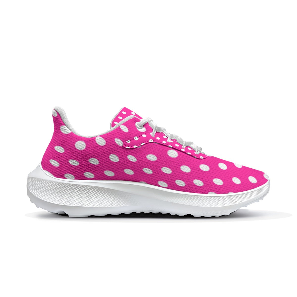 Pink White Polk Dot Design -Women's Road Running Shoes