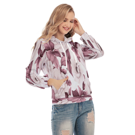 Women's Pink Floral Design Slim Pullover Hoodie