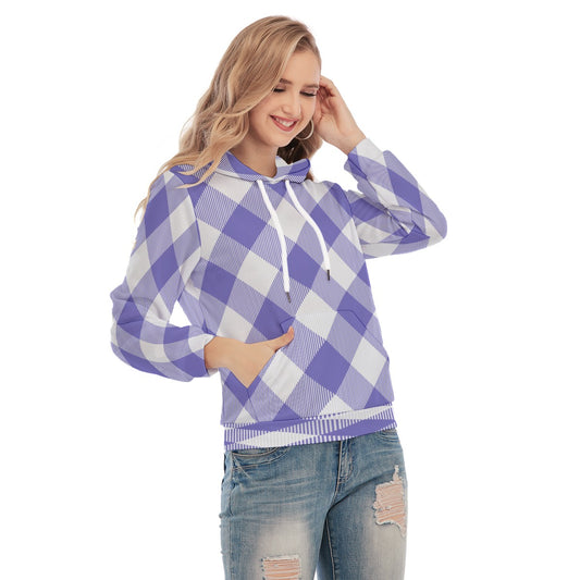 Women's Purple Checker Design Slim Pullover Hoodie