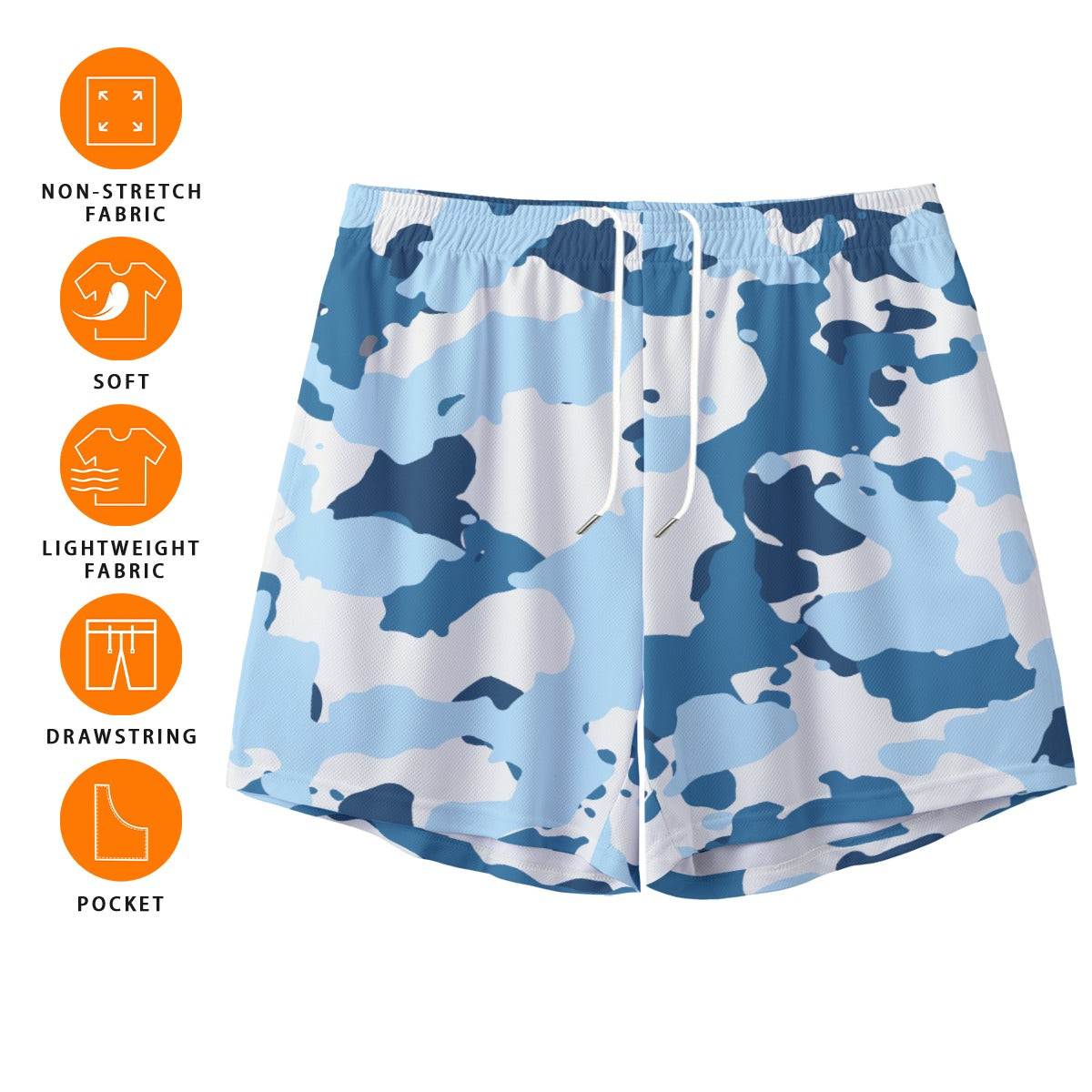 CAMO BLUE MEN'S SPORTS SHORTS - K & S Concepts Inc