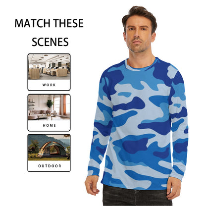 Men's Blue Camo Long Sleeve T-Shirt | Cotton