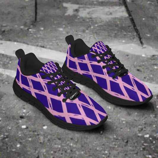 Men's Purple Diamond Pattern Design Sports Shoes With Black Sole