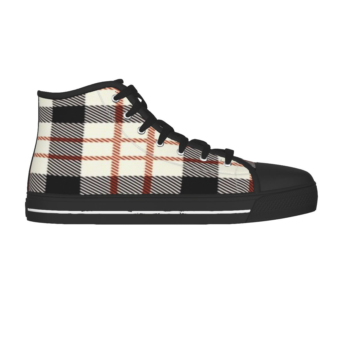 Men's Tan Plaid Design with Black Sole Canvas Shoes