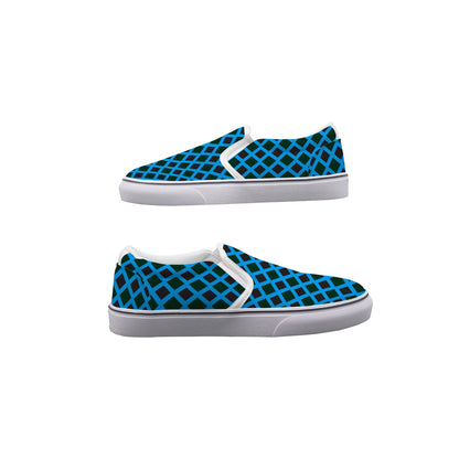 Men's Black & Blue Diamond Pattern Slip On Sneakers