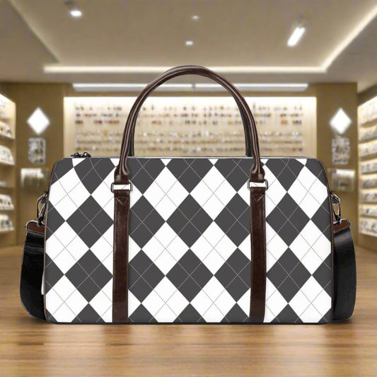 K & S Concepts Black & White Diamond Design Travel Duffle Bag