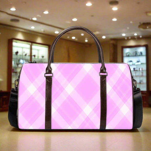 K & S Concepts Pink Plaid Designer Travel Duffle Bag