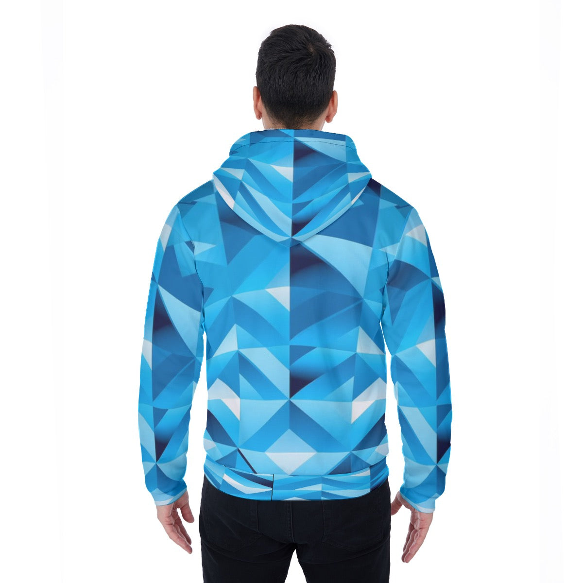 Men's Blue ICE Geometric Design Sherpa Fleece Zip Up Hoodie