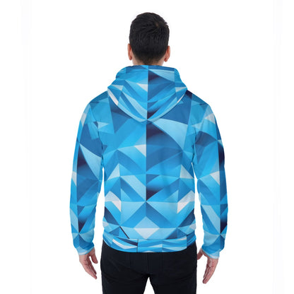 Men's Blue ICE Geometric Design Sherpa Fleece Zip Up Hoodie