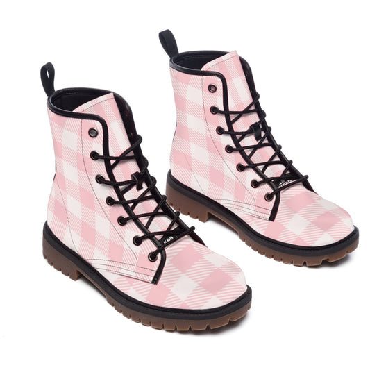 NEW EXCLUSIVE DESIGNER DEAL! Women's  Pink Plaid Cabin Design Short Boots -Designer Boots