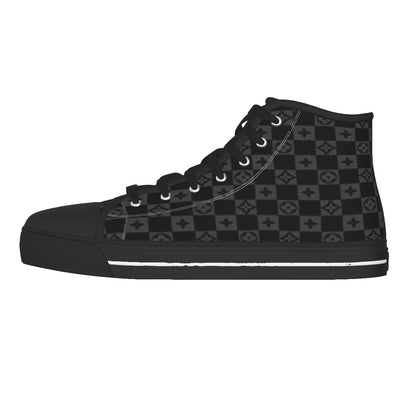 Men's Black Temple Print Design Sole Canvas Shoes