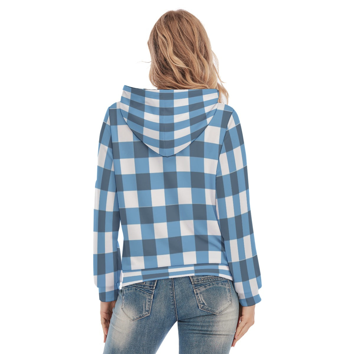 Women's Teal Plaid Slim Pullover Hoodie