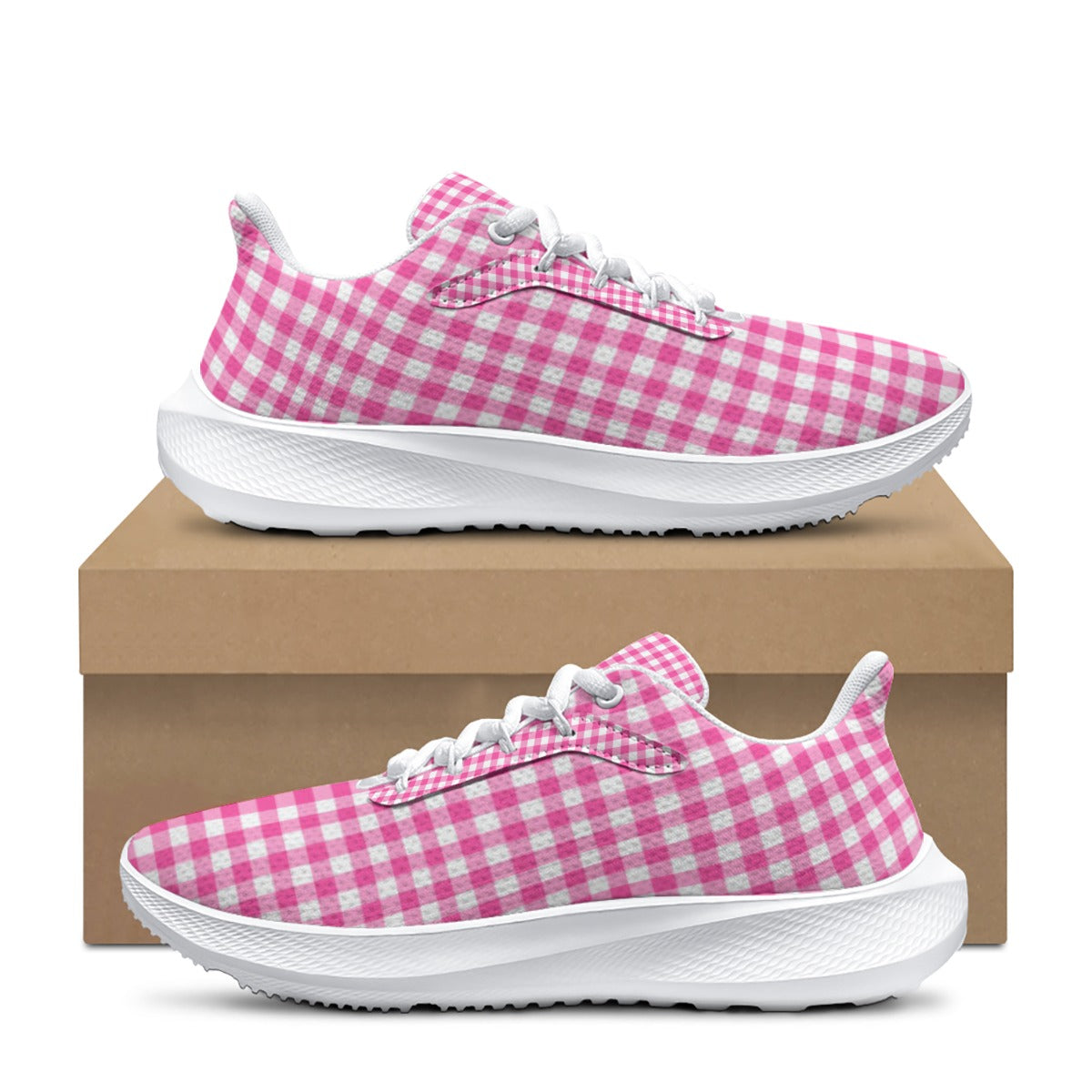 Women's Pink Checkered Design Road Running Shoes