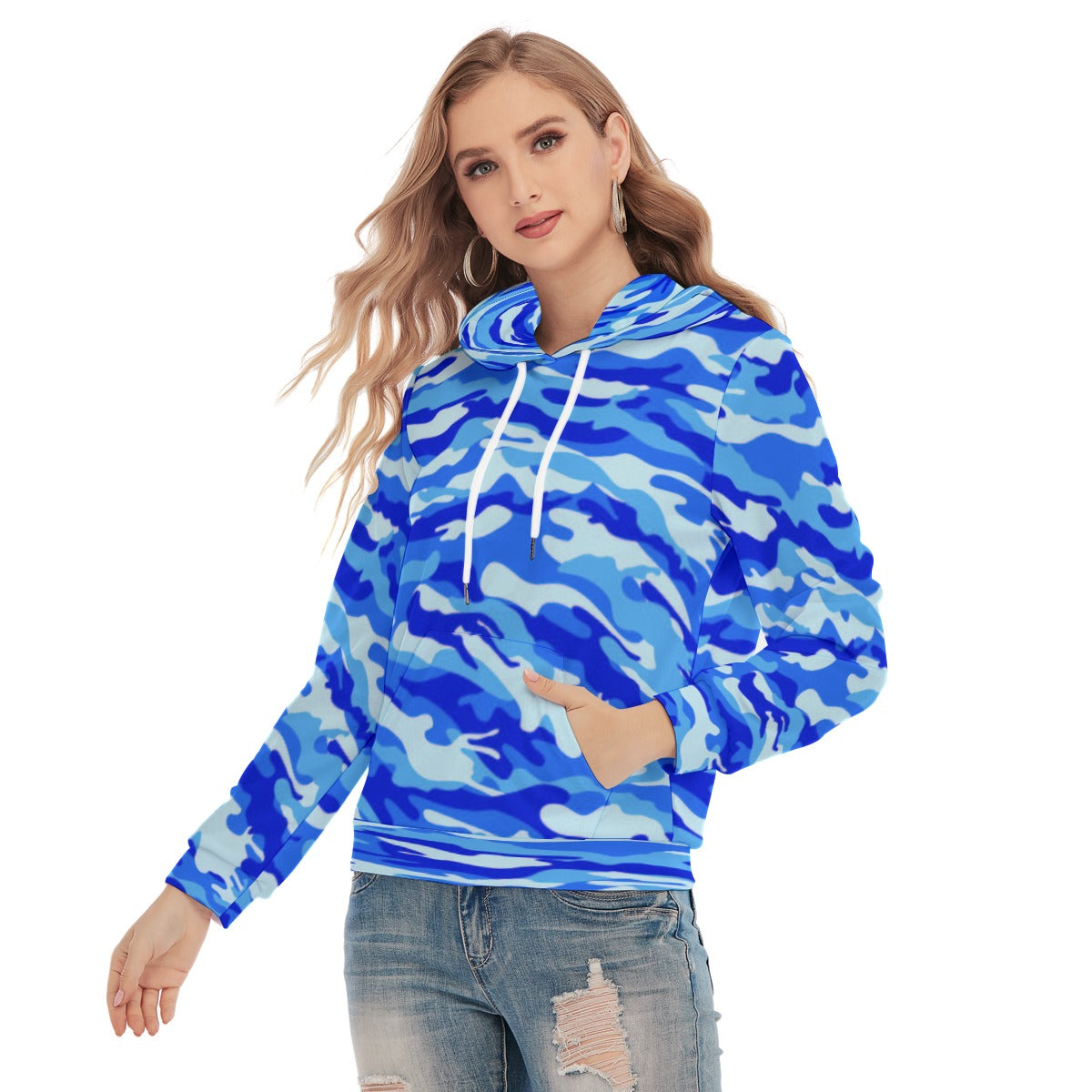 Women's Blue Camo Slim Pullover Hoodie