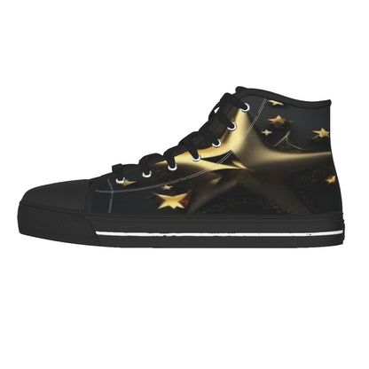 K&S Concepts Gold Star Men's Black Sole Canvas Shoes Custom Design Limited Stars Edition - K & S Concepts Inc