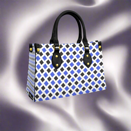 Women's Blue & Black Diamond Designer Tote Bag With Black Handle-Exclusive Limited Edition/Design -Limited Stock Sold