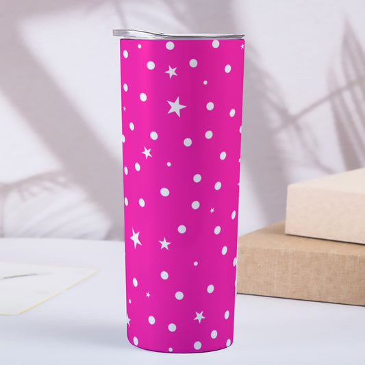 Skinny Pink w/White Stars Tumbler Stainless Steel with Lids 20OZ