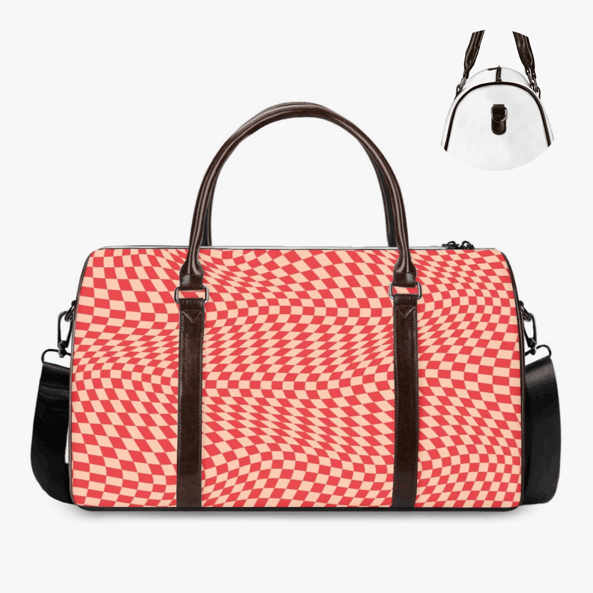 K & S Concepts Red & Tan Wavy Checker Designer Duffle Bag