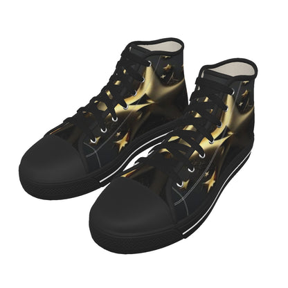 K&S Concepts Gold Star Men's Black Sole Canvas Shoes Custom Design Limited Stars Edition - K & S Concepts Inc