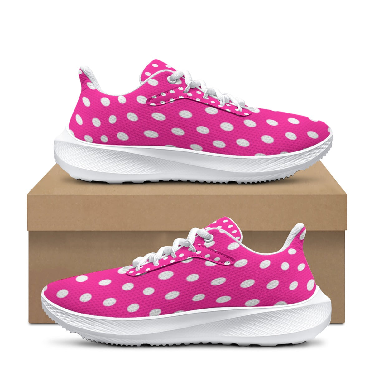 Pink White Polk Dot Design -Women's Road Running Shoes