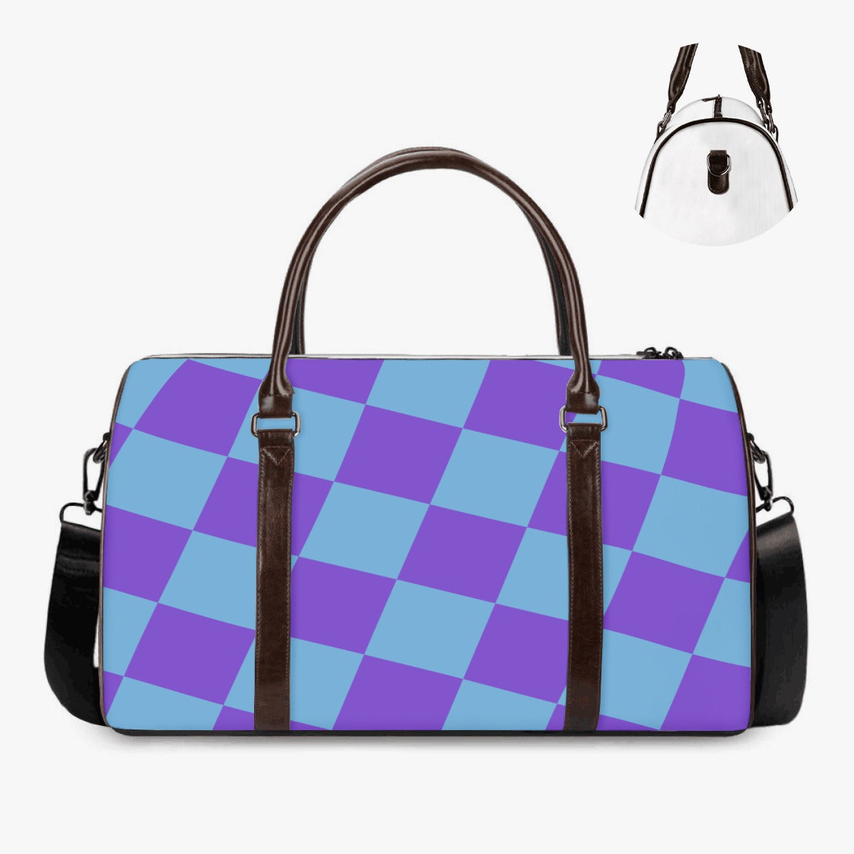 K & S Concepts Purple & Blue Checker Designer Travel Duffle Bag