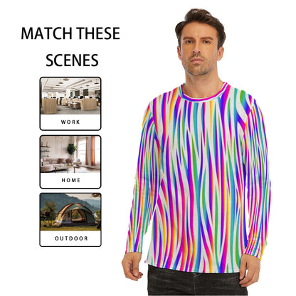 Men's Multi Color Tiger Stripe Long Sleeve T-Shirt | Cotton