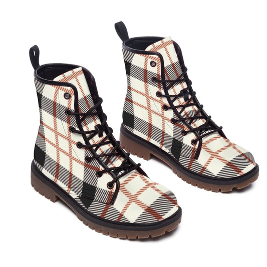 Men's Black Stripe Plaid Short Boots