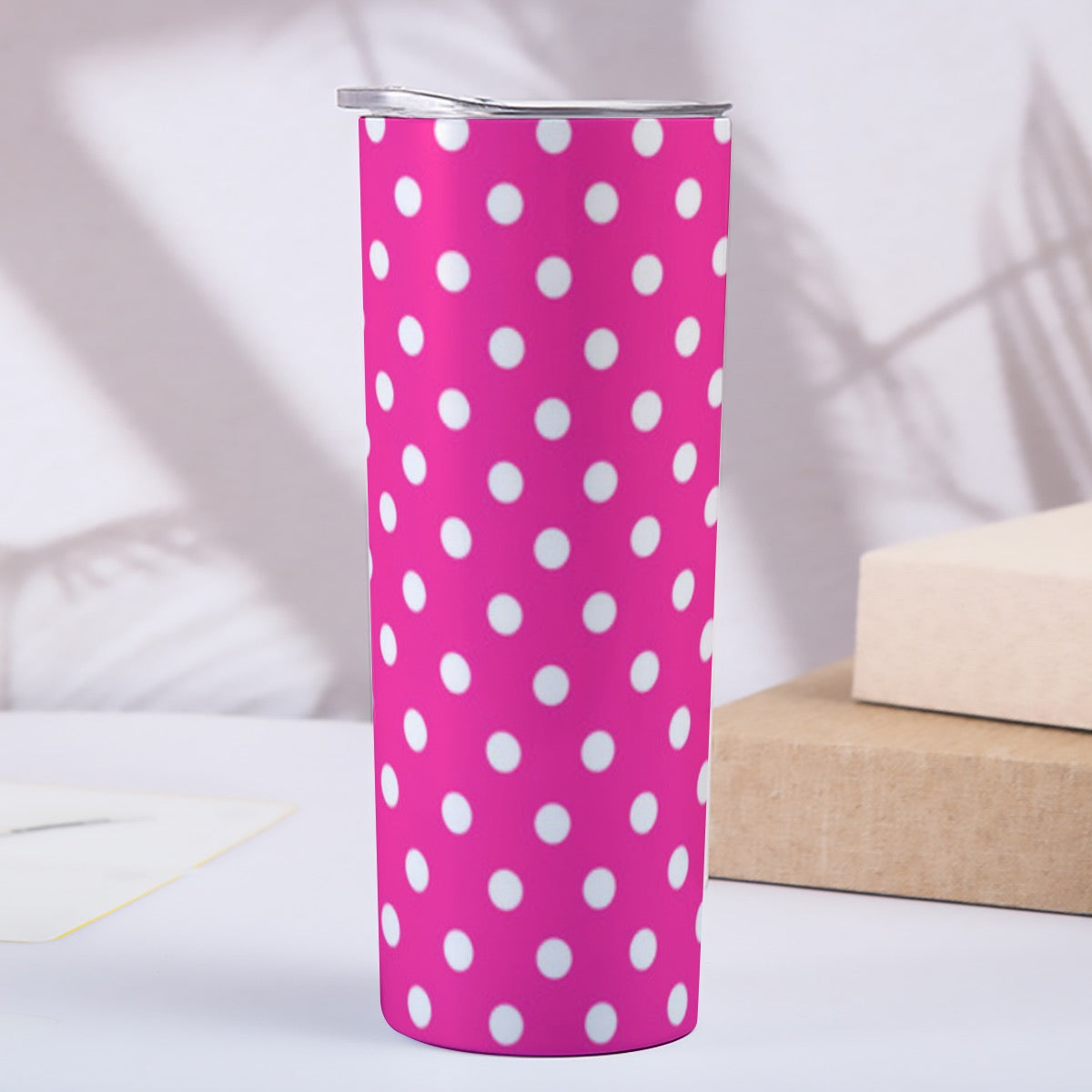 Skinny Pink w/White Polka Dots Tumbler Stainless Steel with Lids 20OZ