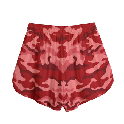 Women's Red Camo Shorts With Drawstring