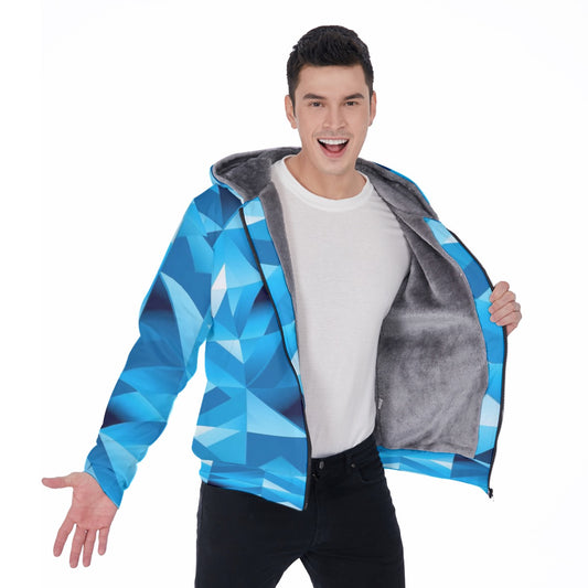 Men's Blue ICE Geometric Design Sherpa Fleece Zip Up Hoodie