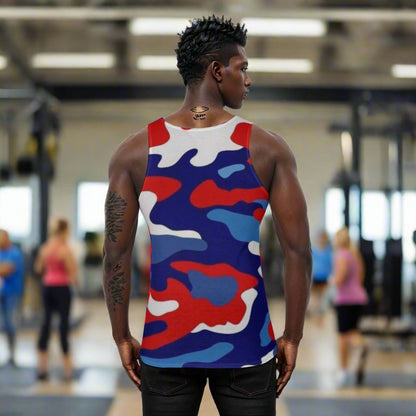 Men's Blue White Red Camo Tank Top