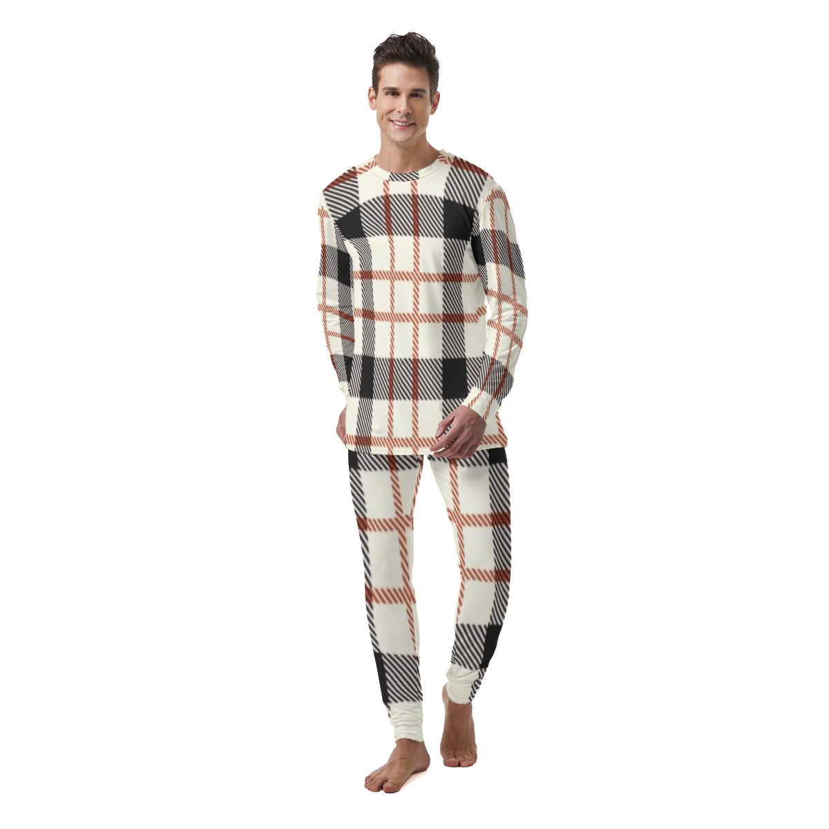 Tan Plaid Design Men's Pajamas