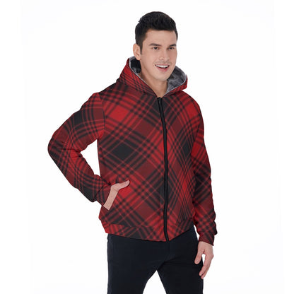 Men's Red Lumber Jack Plaid Design Thicken Pullover Hoodie