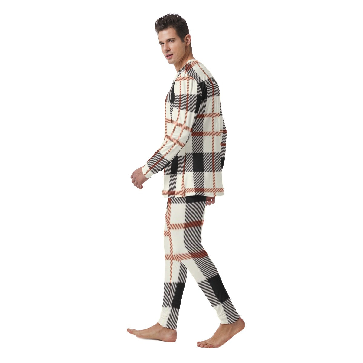 Tan Plaid Design Men's Pajamas