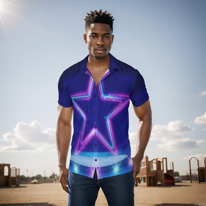 Men's Purple Neon Star Button Down Fitted Shirt