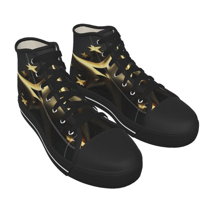 K&S Concepts Gold Star Men's Black Sole Canvas Shoes Custom Design Limited Stars Edition - K & S Concepts Inc