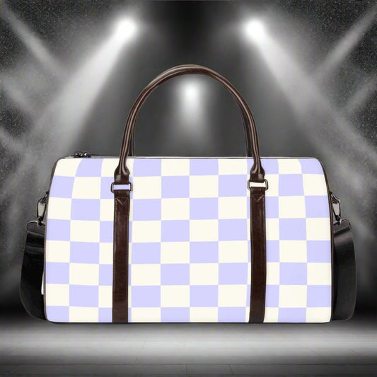 K & S Concepts Purple & White Checker Designer Travel Duffle Bag