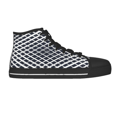 Men's White with Black Diamond Patter with Black Sole Canvas Shoes