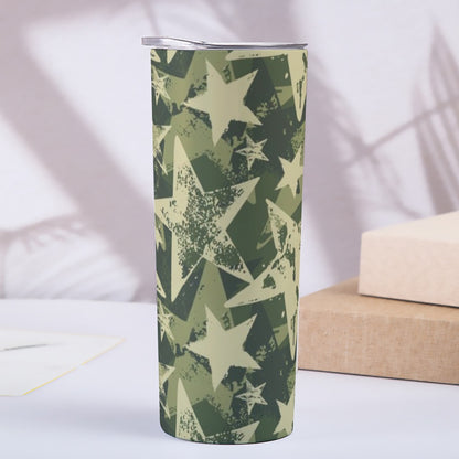 Skinny Green Camo Star Design Tumbler Stainless Steel with Lids 20OZ