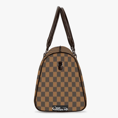 K & S Concepts Brown Checker Designer Travel Duffle Bag