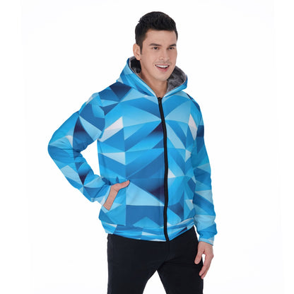 Men's Blue ICE Geometric Design Sherpa Fleece Zip Up Hoodie