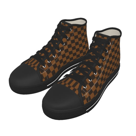 Men's Brown Checker Pattern with Black Sole Canvas Shoes