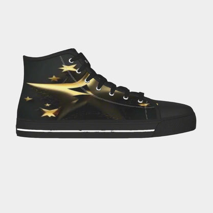 K&S Concepts Gold Star Men's Black Sole Canvas Shoes Custom Design Limited Stars Edition - K & S Concepts Inc