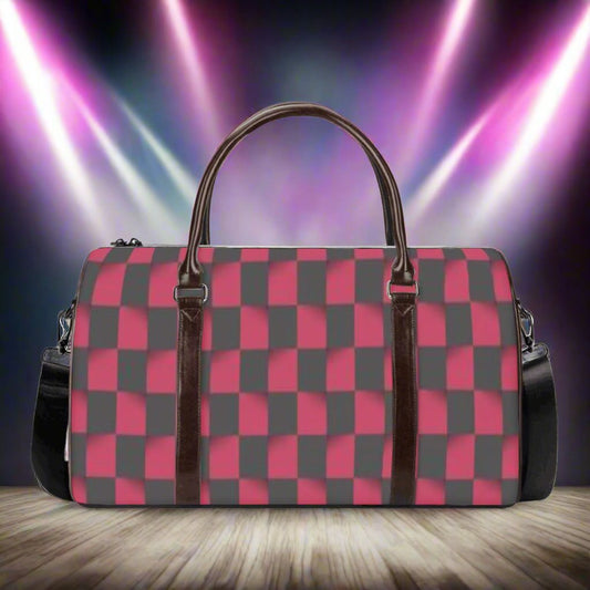 K & S Concepts Red & Black Wavy Checker Designer Travel Duffle Bag