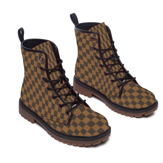 Men's Brown Checker Design Short Boots