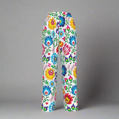 Women's Floral Multi Color Faux Silk Wide-Leg Pants